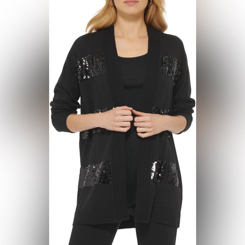 DKNY Women's Open Cardigan Sequin Detail Sweater